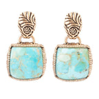 Carved Blue Turquoise Golden Drop Earrings by Barse Jewelry