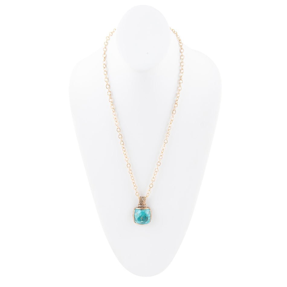 Carved Blue Turquoise Stone Golden Pendant Necklace Necklaces La Vie Bien Carved Blue Turquoise Stone Golden Pendant Necklace