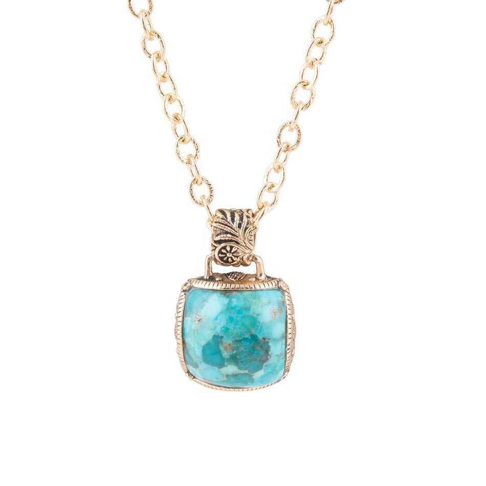 Carved Blue Turquoise Stone Golden Pendant Necklace Necklaces La Vie Bien Carved Blue Turquoise Stone Golden Pendant Necklace