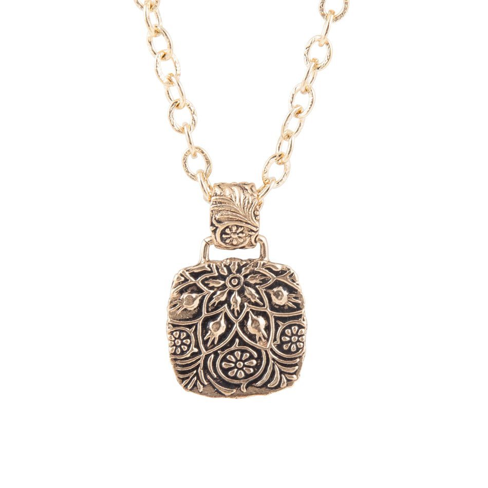 Carved Blue Turquoise Stone Golden Pendant Necklace Necklaces La Vie Bien Carved Blue Turquoise Stone Golden Pendant Necklace