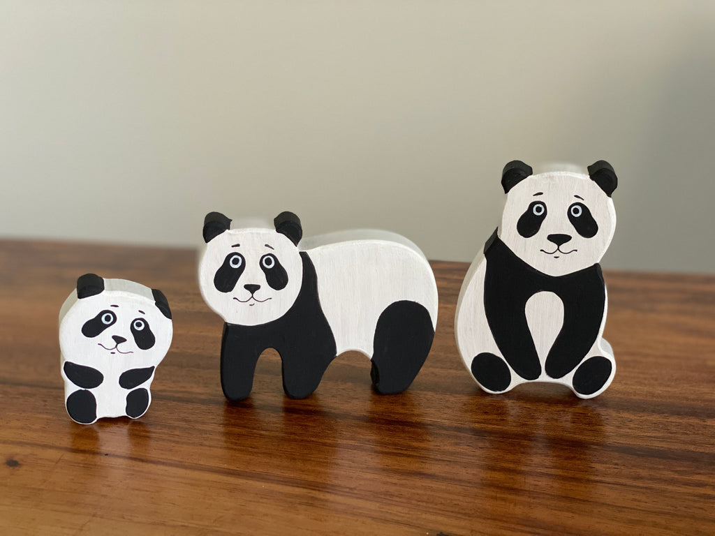 Wooden Panda Figurines Set of 3