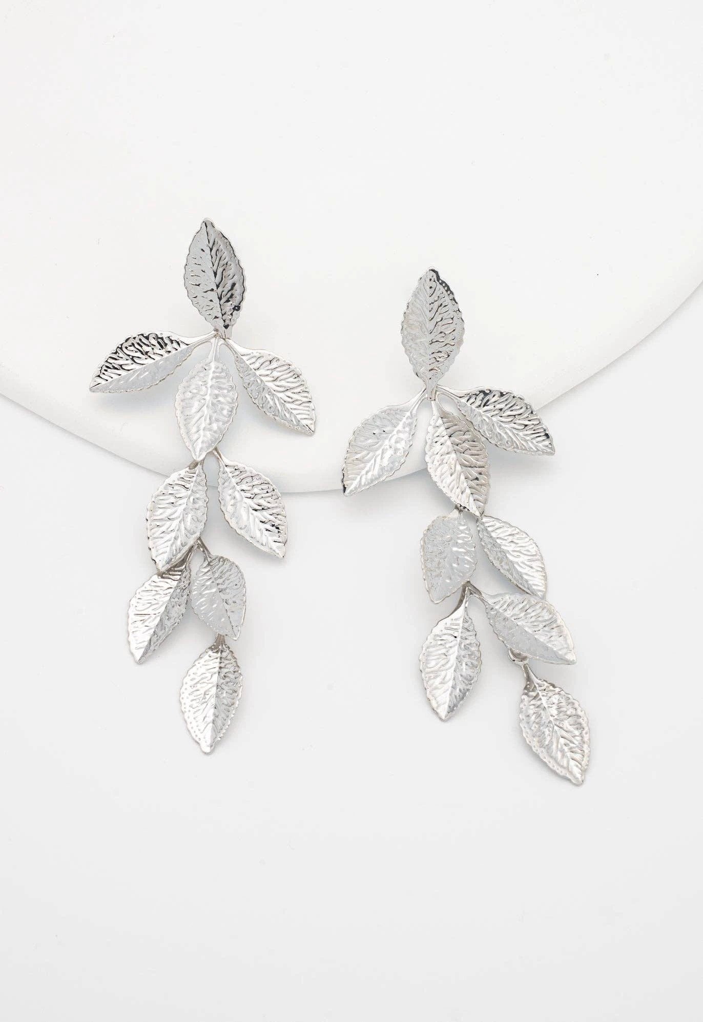 Cascade Leaf Earrings in Platinum