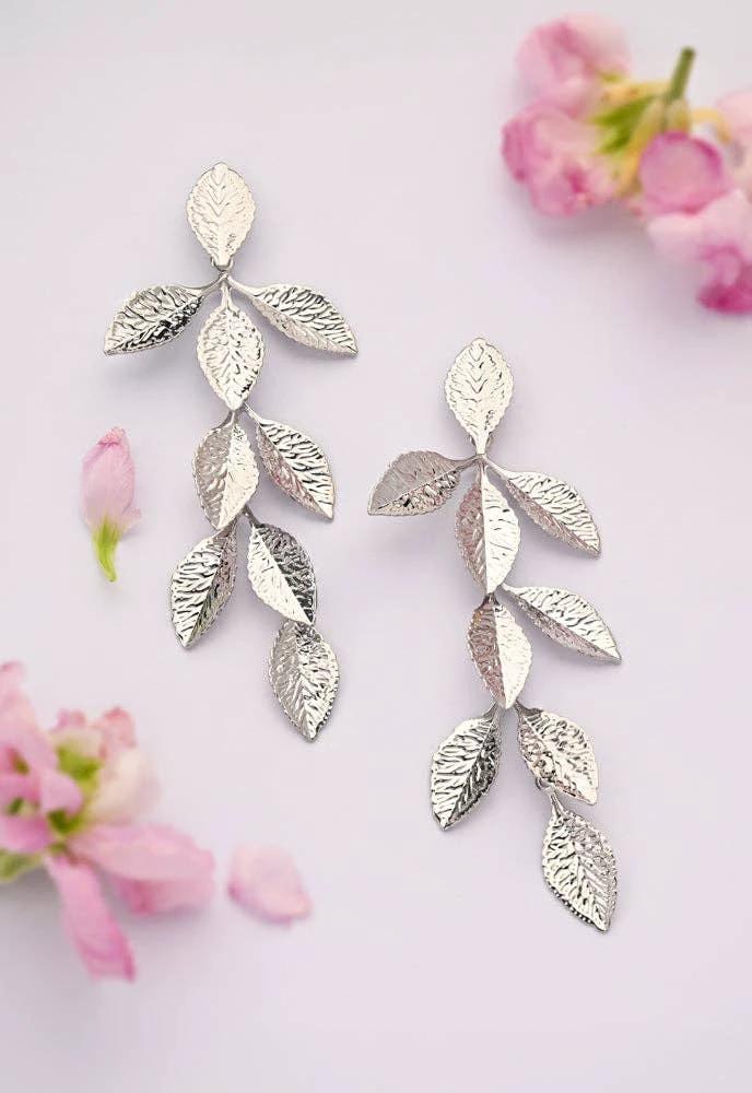 Cascade Leaf Earrings in Platinum
