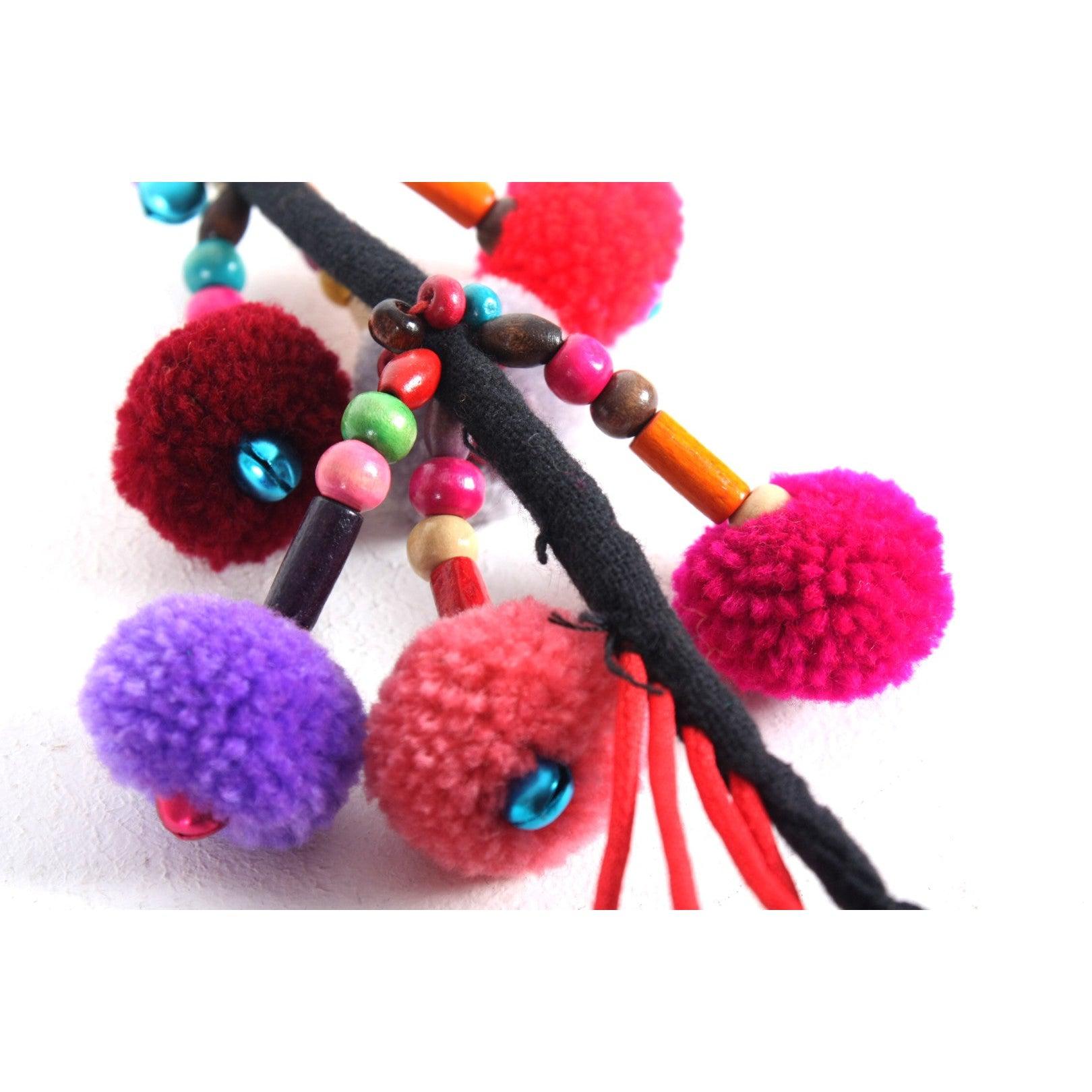 Cascade Pom Pom Keychain | Handmade Zipper Pull with Beads and Bells | Thailand Zipper Pulls La Vie Bien Cascade Pom Pom Keychain | Handmade Zipper Pull with Beads and Bells | Thailand
