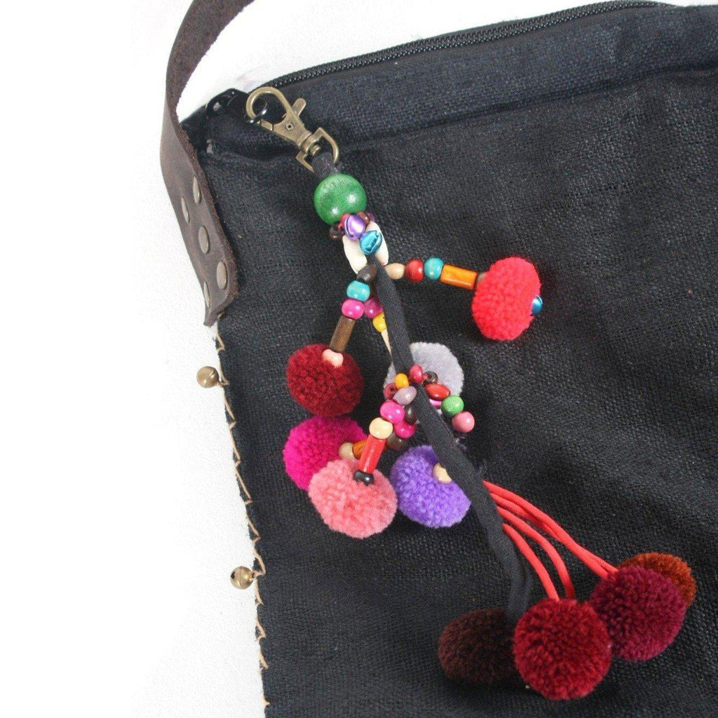 Cascade Pom Pom Keychain | Handmade Zipper Pull with Beads and Bells | Thailand Zipper Pulls La Vie Bien Cascade Pom Pom Keychain | Handmade Zipper Pull with Beads and Bells | Thailand