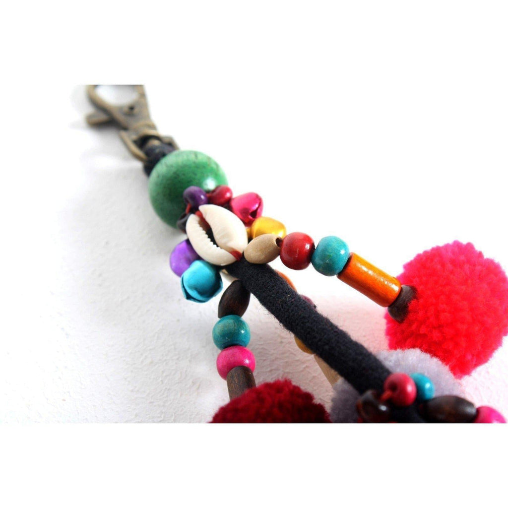 Cascade Pom Pom Keychain | Handmade Zipper Pull with Beads and Bells | Thailand Zipper Pulls La Vie Bien Cascade Pom Pom Keychain | Handmade Zipper Pull with Beads and Bells | Thailand