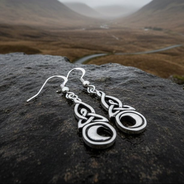 Cassiopeia Celtic Moon Earrings in Sterling Silver Dangle Earrings La Vie Bien Cassiopeia Celtic Moon Earrings in Sterling Silver