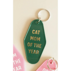 Cat Mom Motel Keychain in Green with Gold Text by Polished Prints