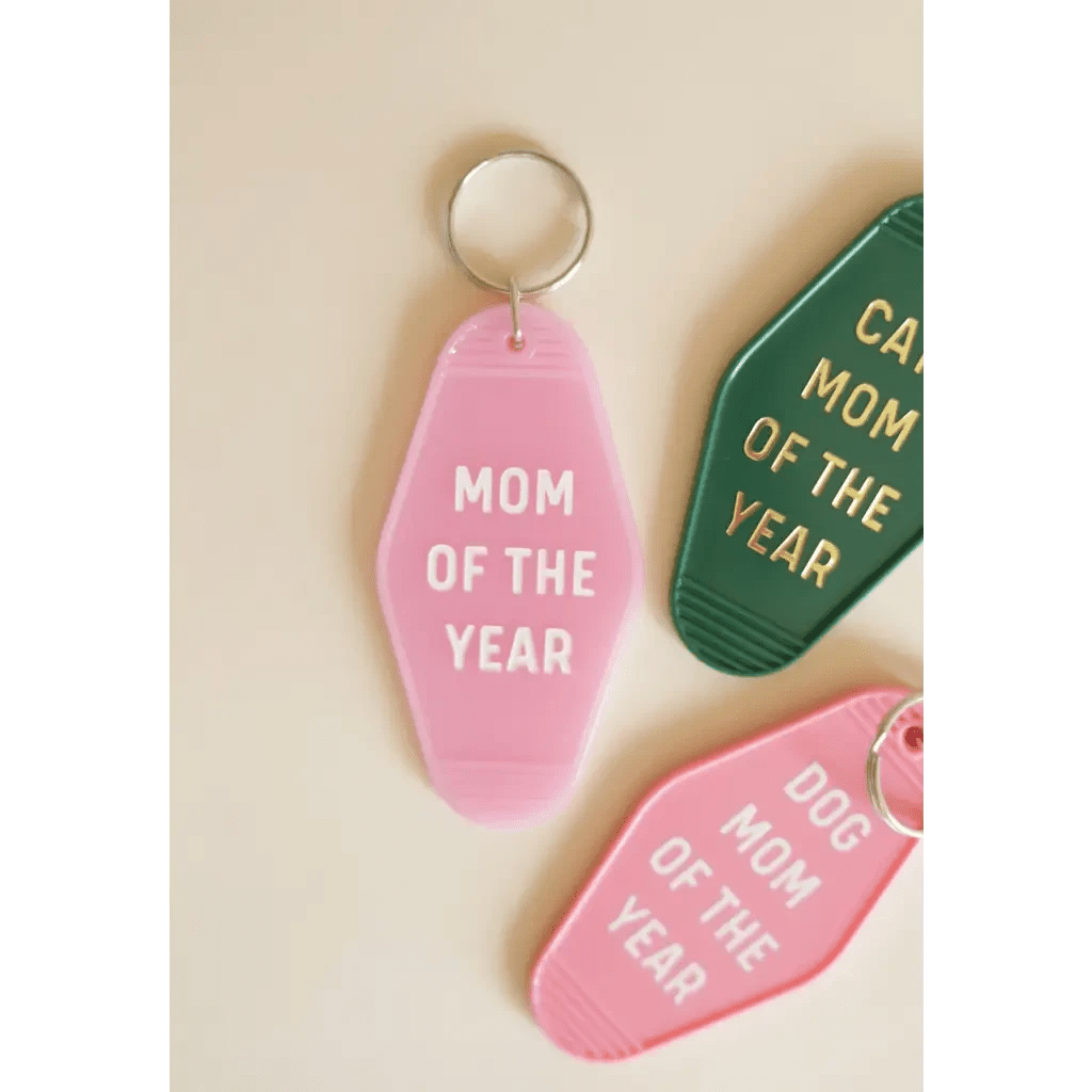 Cat Mom Motel Keychain in Green with Gold Text by Polished Prints