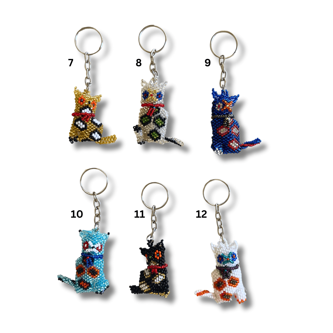 Cat Seed Bead Handcrafted Key Chain - Guatemala Keychains La Vie Bien Cat Seed Bead Handcrafted Key Chain - Guatemala