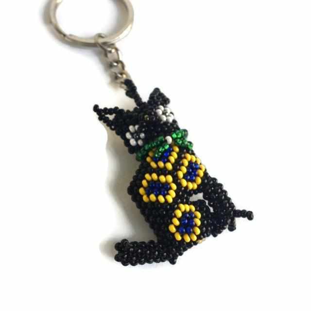 Cat Seed Bead Handcrafted Key Chain - Guatemala Keychains La Vie Bien Cat Seed Bead Handcrafted Key Chain - Guatemala