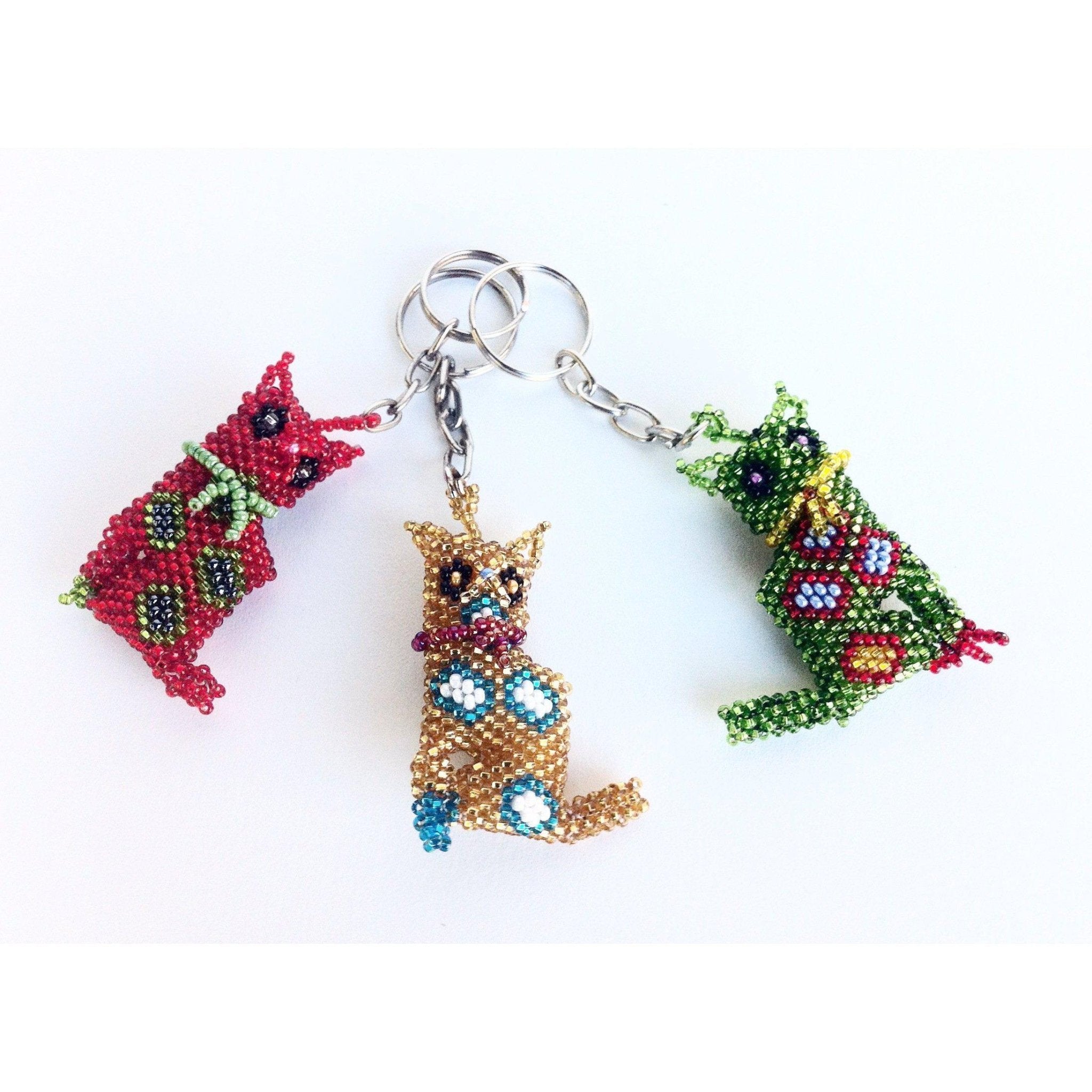 Cat Seed Bead Handcrafted Key Chain - Guatemala Keychains La Vie Bien Cat Seed Bead Handcrafted Key Chain - Guatemala