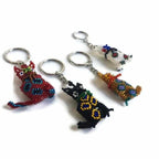 Cat Seed Bead Handcrafted Key Chain - Guatemala Keychains La Vie Bien Cat Seed Bead Handcrafted Key Chain - Guatemala