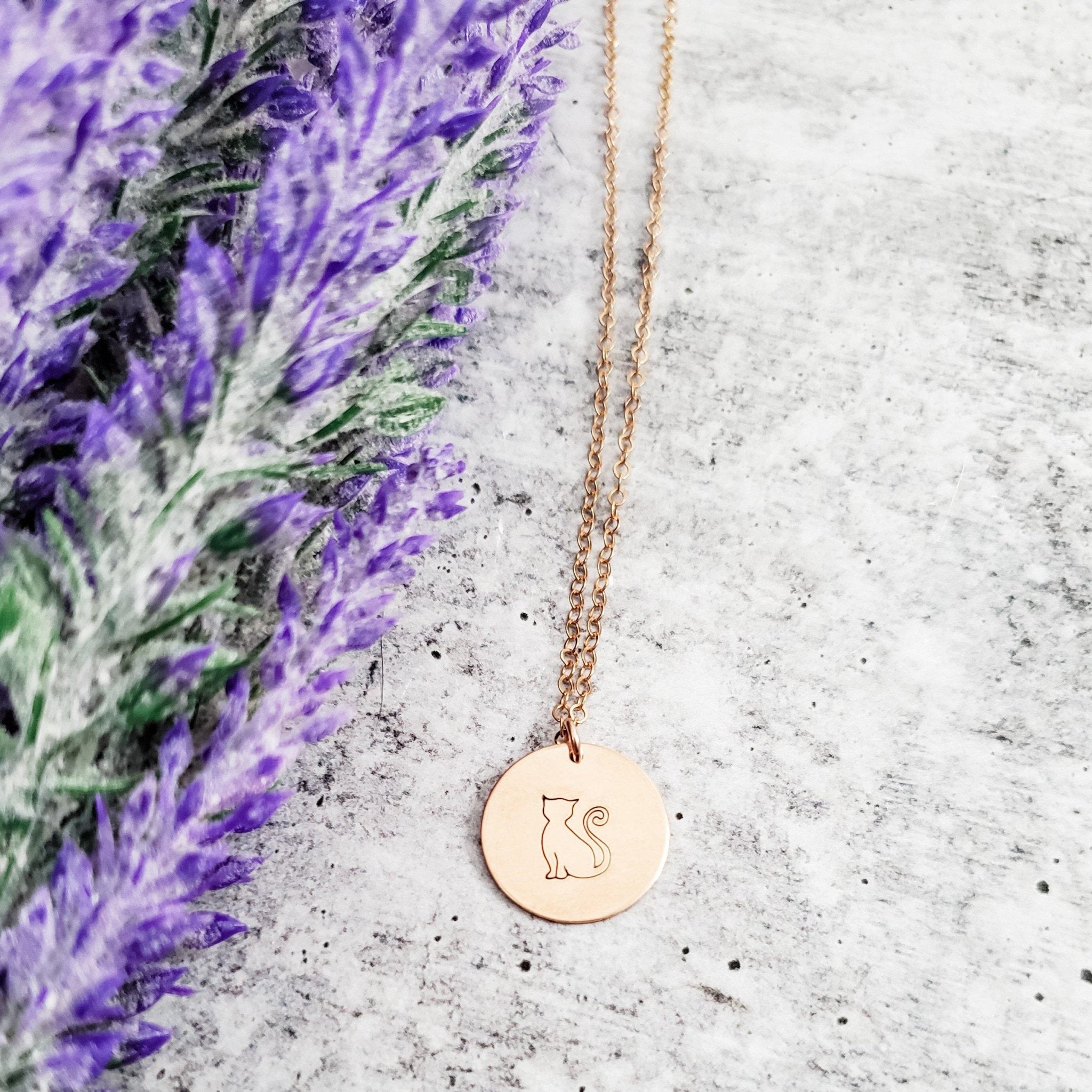Cat Silhouette Disc Necklace Stamped Necklaces La Vie Bien Cat Silhouette Disc Necklace