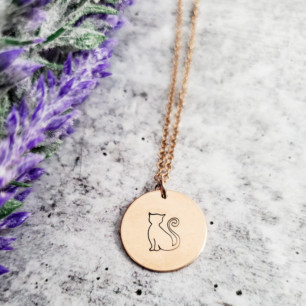 Cat Silhouette Disc Necklace Stamped Necklaces La Vie Bien Cat Silhouette Disc Necklace