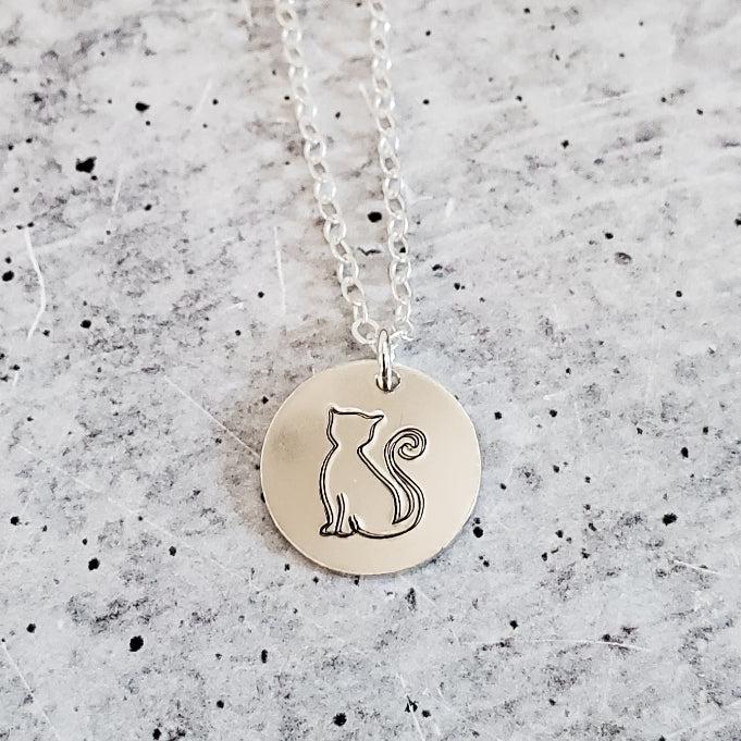 Cat Silhouette Disc Necklace Stamped Necklaces La Vie Bien Cat Silhouette Disc Necklace