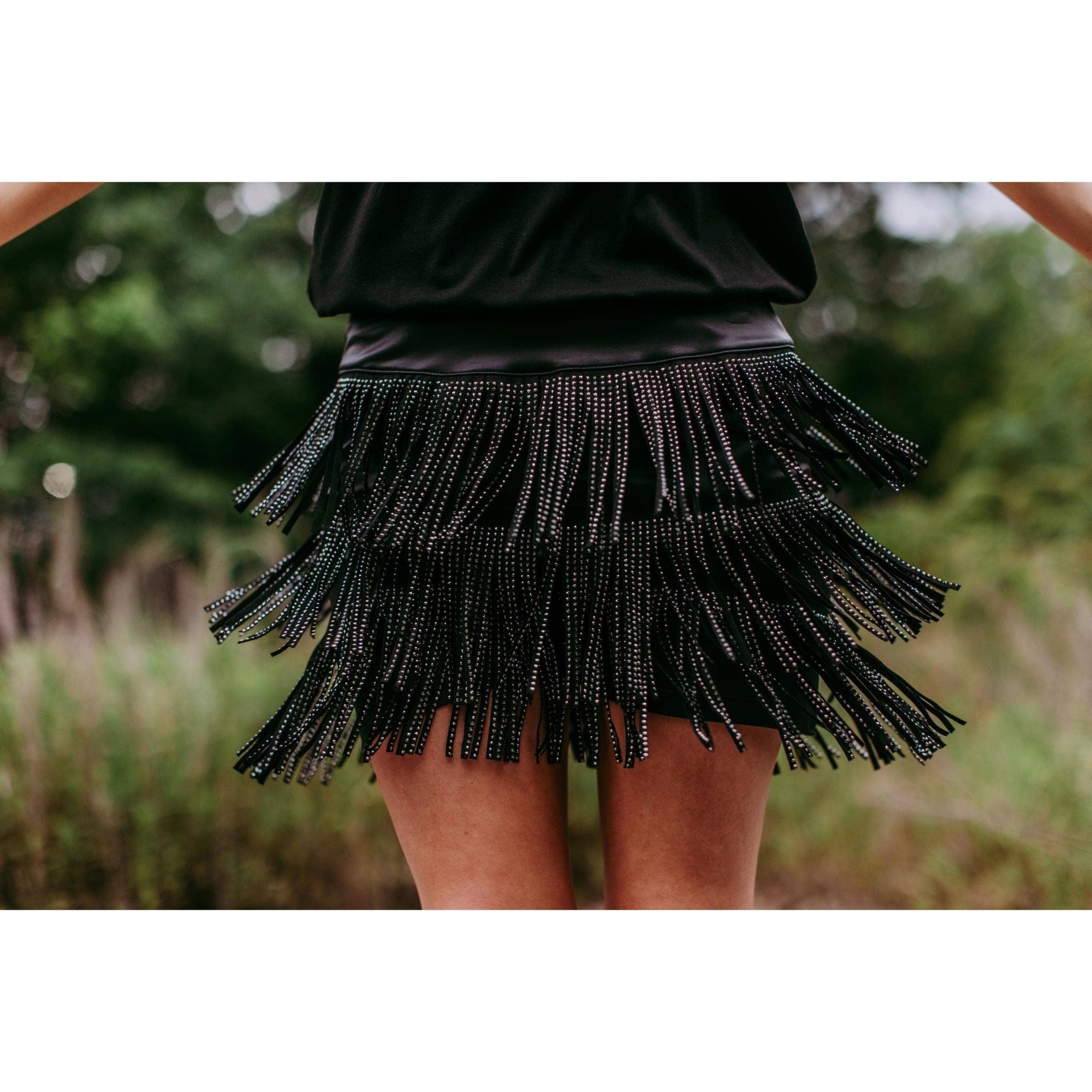 Catalena Fringe Rhinestone Skort in Black [Available in SM - L]