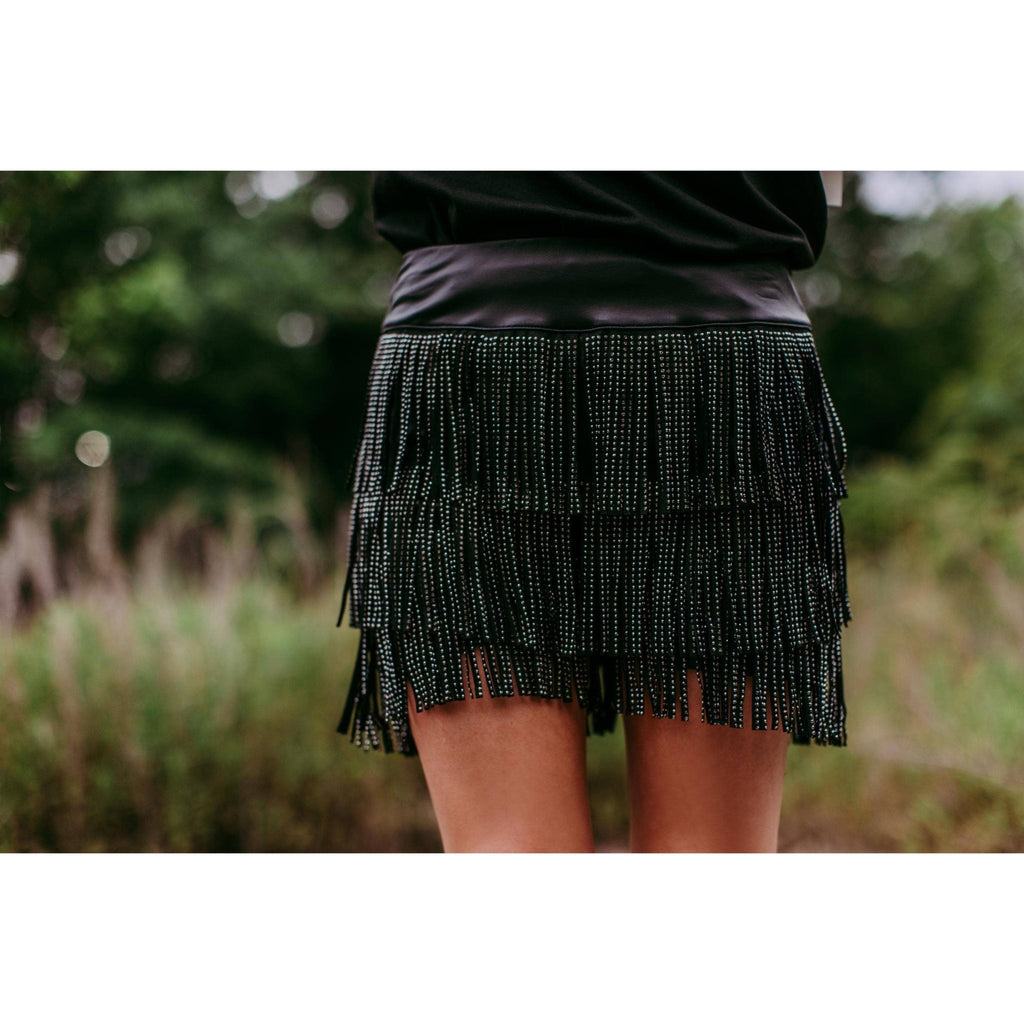 Catalena Fringe Rhinestone Skort in Black [Available in SM - L]