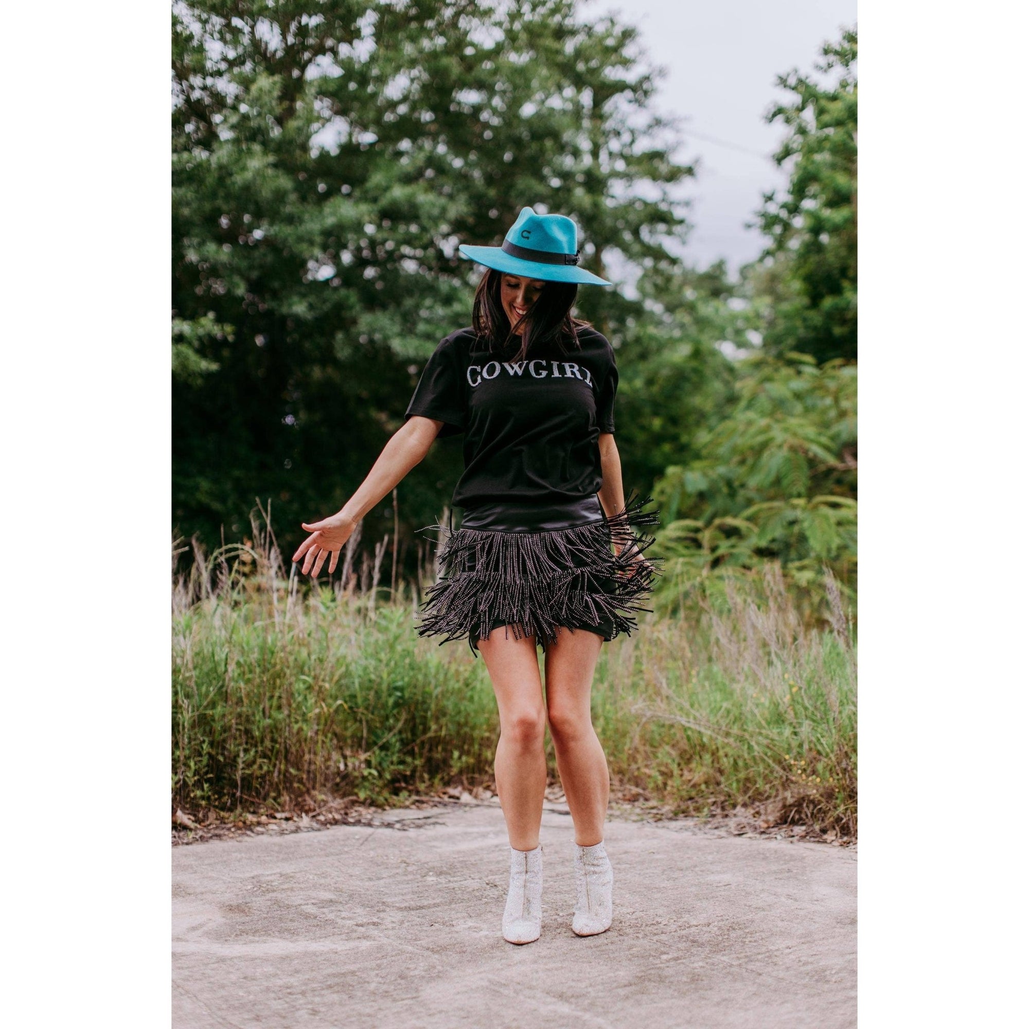 Catalena Fringe Rhinestone Skort in Black [Available in SM - L]