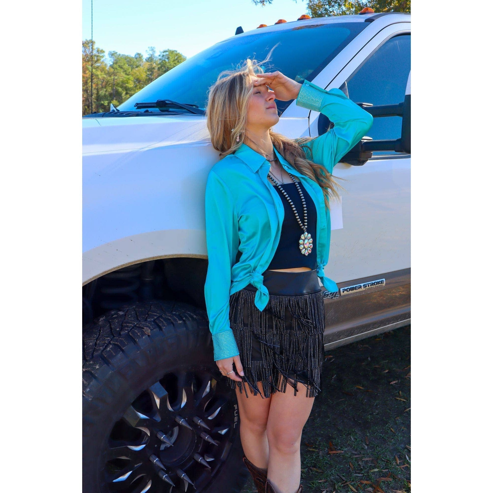 Catalena Fringe Rhinestone Skort in Black [Available in SM - L]
