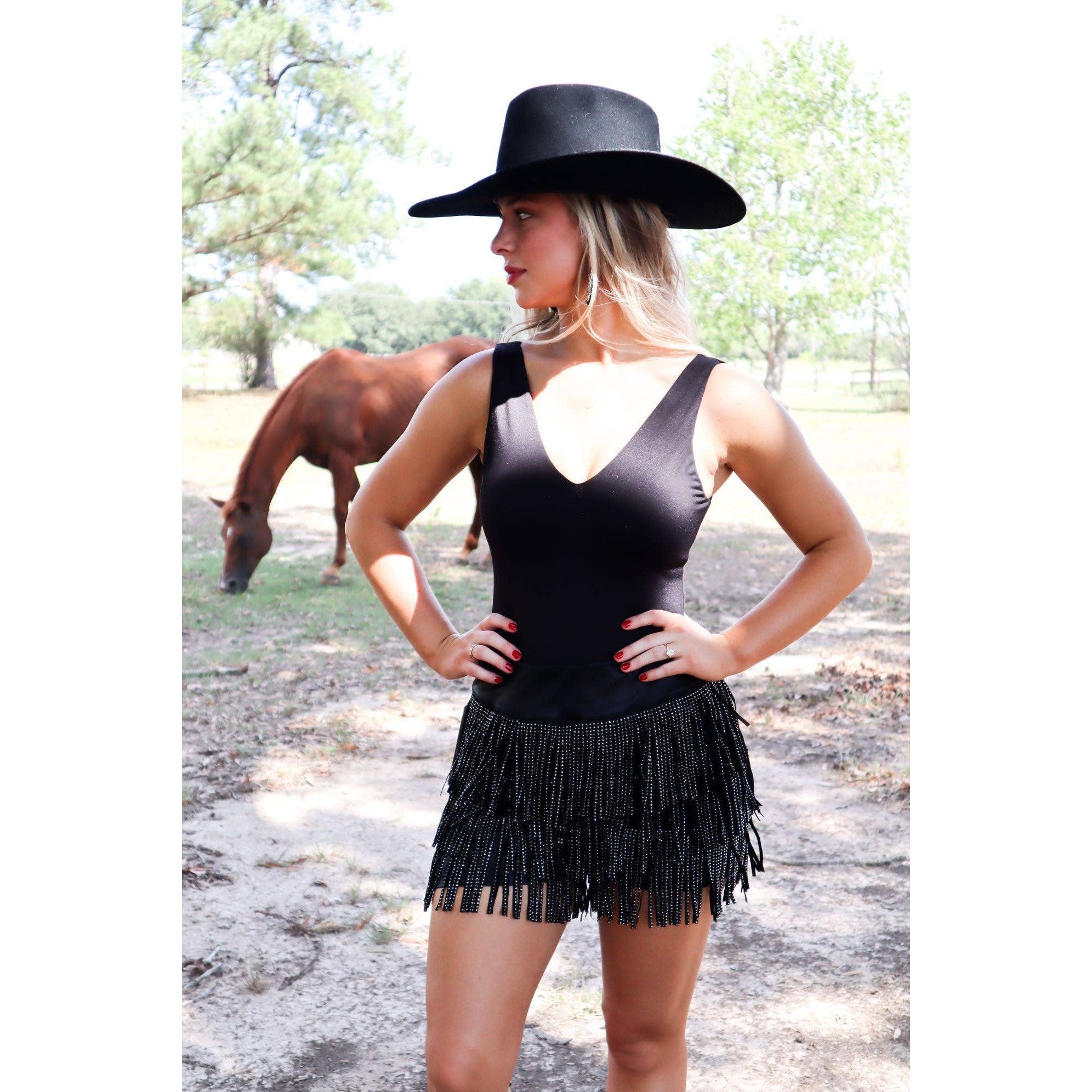 Catalena Fringe Rhinestone Skort in Black [Available in SM - L]