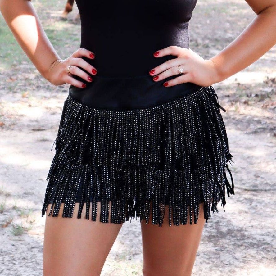 Catalena Fringe Rhinestone Skort in Black [Available in SM - L]