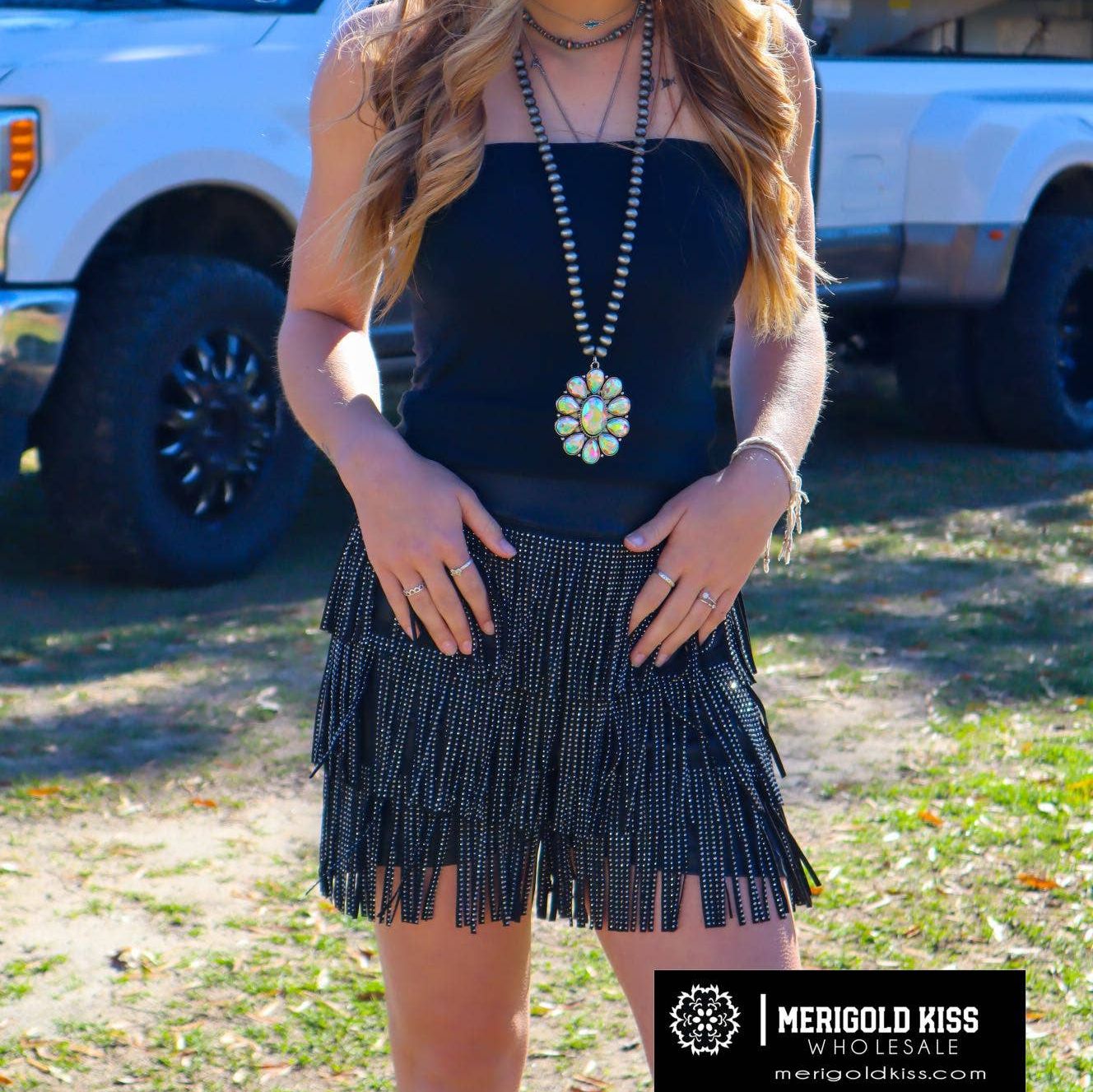 Catalena Fringe Rhinestone Skort in Black [Available in SM - L]