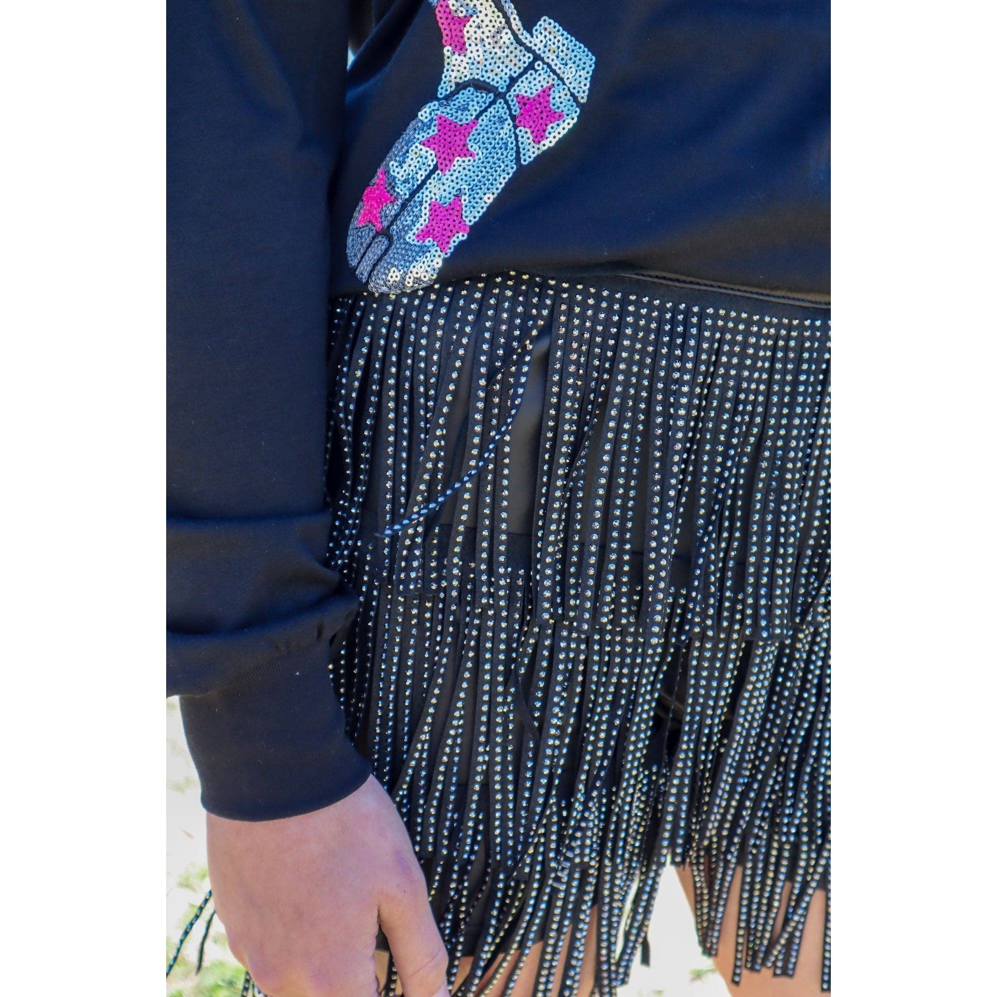 Catalena Fringe Rhinestone Skort Miniskirt Shorts in Black [Available in SM-L] Apparel La Vie Bien Catalena Fringe Rhinestone Skort Miniskirt Shorts in Black [Available in SM-L]