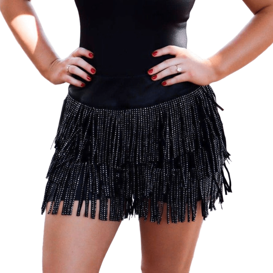 Catalena Fringe Rhinestone Skort Miniskirt Shorts in Black [Available in SM-L] Apparel La Vie Bien Catalena Fringe Rhinestone Skort Miniskirt Shorts in Black [Available in SM-L]