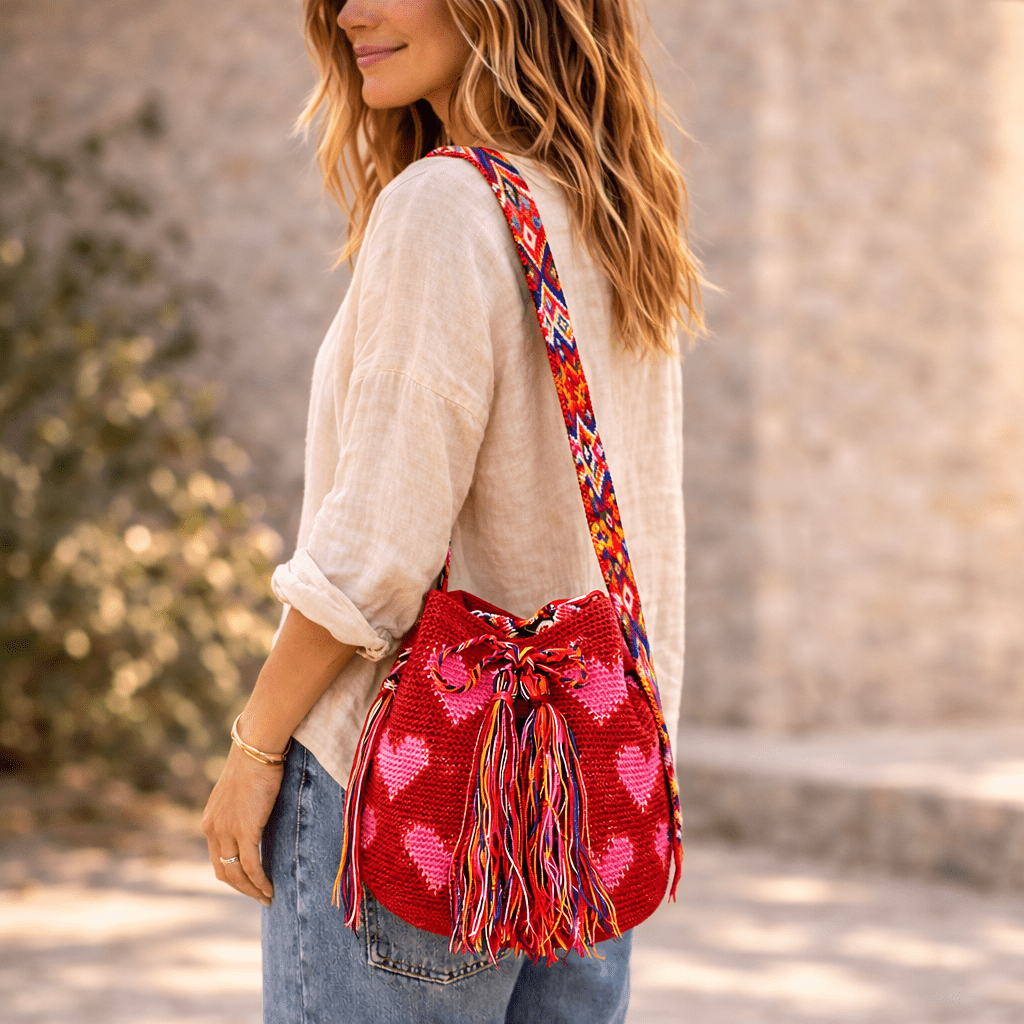 Catalina Hearts Crochet Cross - Body Bag One of a Kind - Mexico Bags La Vie Bien Catalina Hearts Crochet Cross - Body Bag One of a Kind - Mexico