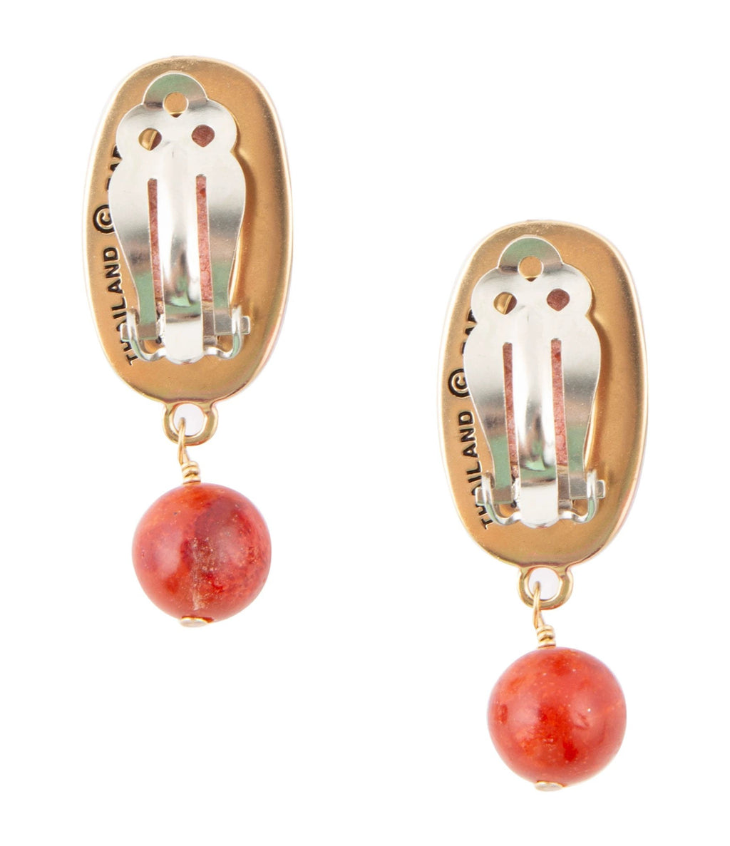 Catalina Orange Sponge Coral Golden Clip-On Earrings by Barse Jewelry