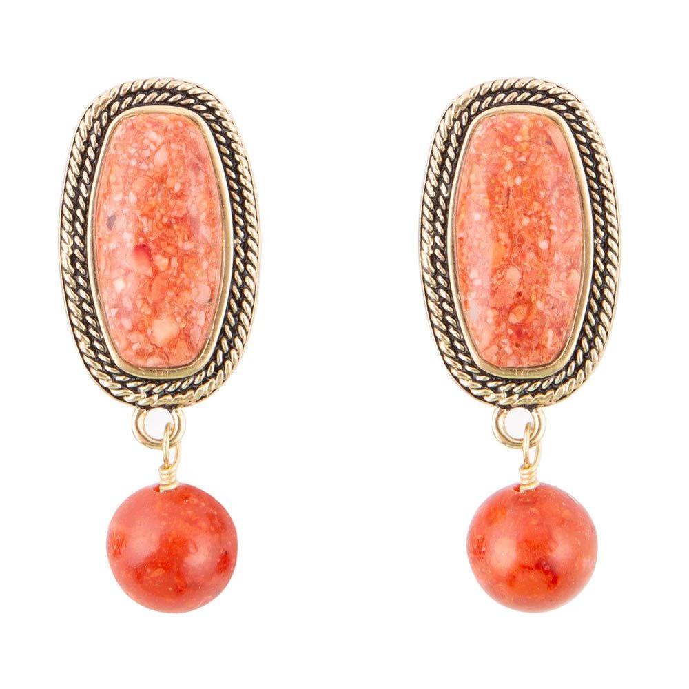Catalina Orange Sponge Coral Golden Clip-On Earrings by Barse Jewelry