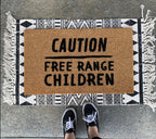 Caution Free Range Children Funny Doormat by Nickel Designs Custom Doormats