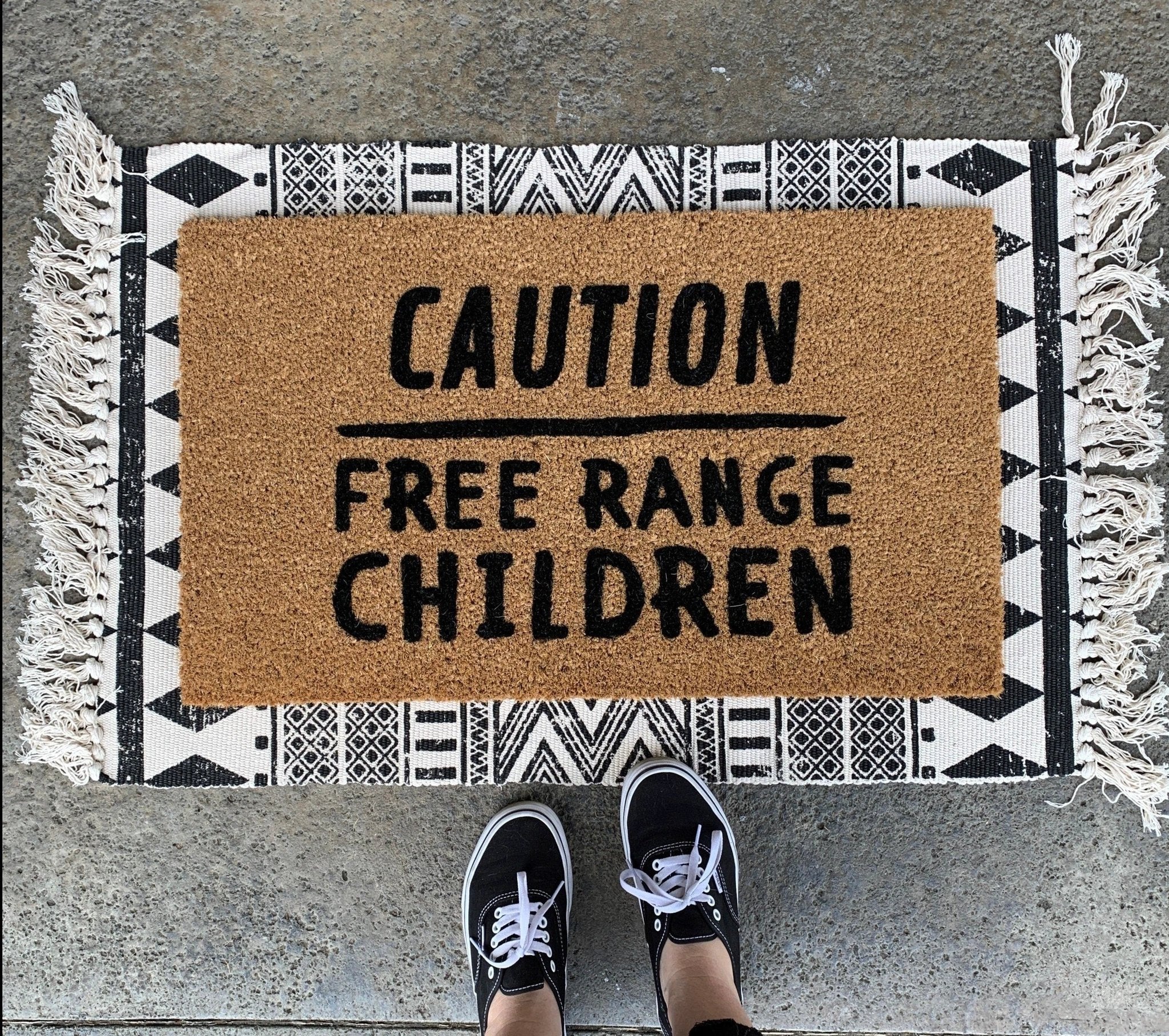 Caution Free Range Children Funny Doormat by Nickel Designs Custom Doormats