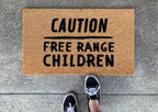 Caution Free Range Children Funny Doormat by Nickel Designs Custom Doormats