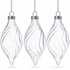 Set of 3 Clear Glass Swirl Christmas Ornaments 5.8 Inches