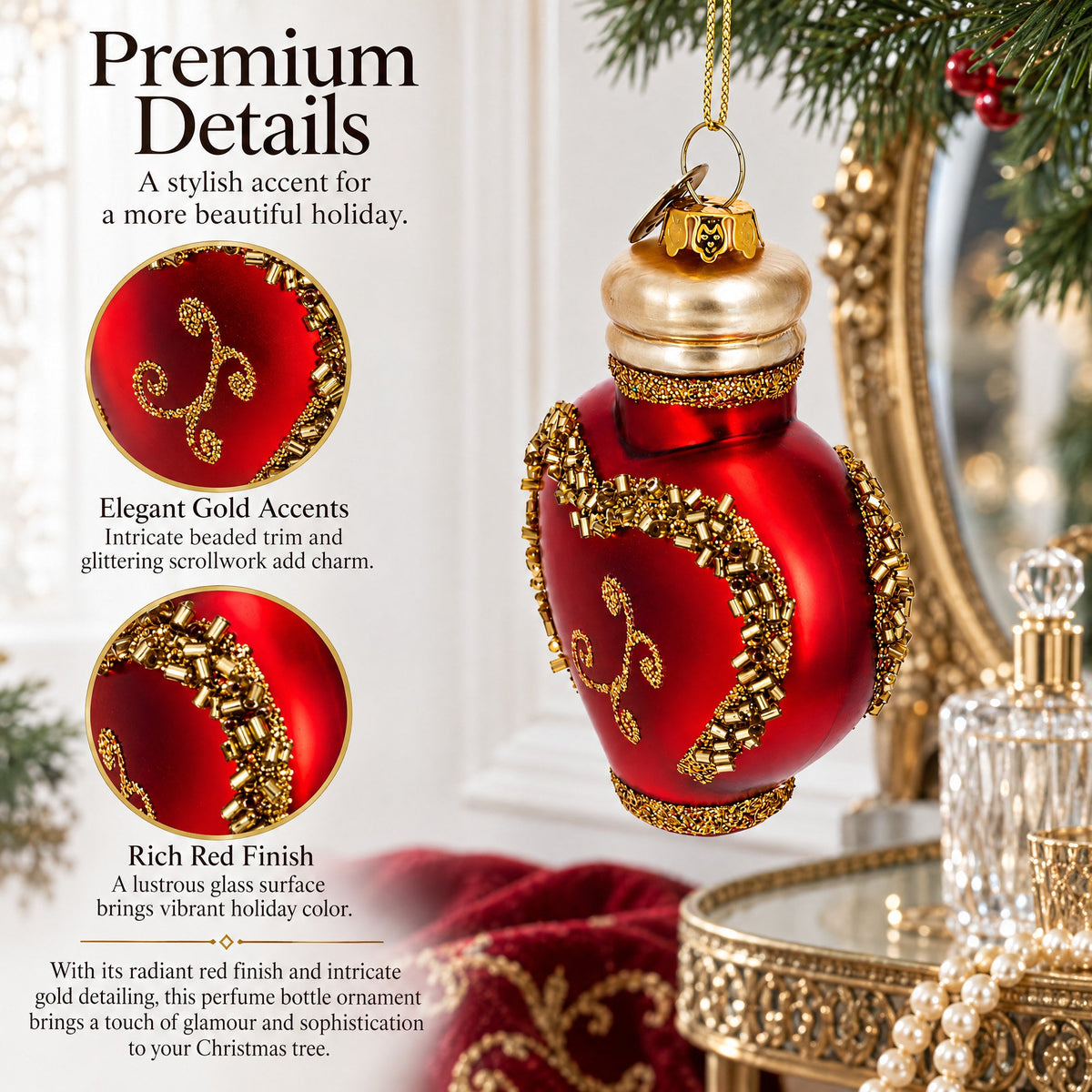 Elegant Perfume Bottle Glass Christmas Ornament