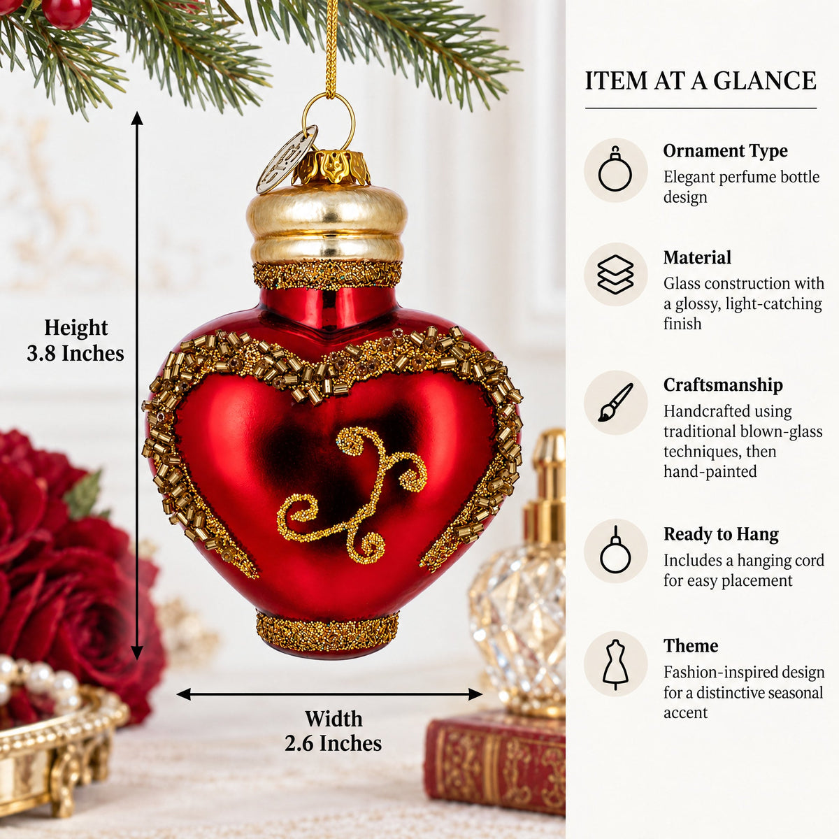 Elegant Perfume Bottle Glass Christmas Ornament