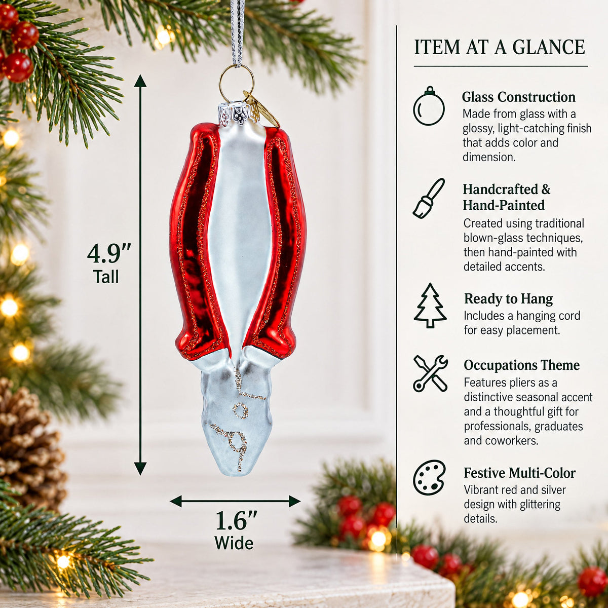 Pliers Glass Christmas Ornament