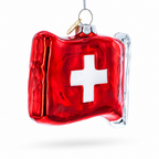 Waving Flag of Switzerland Glass Christmas Ornament