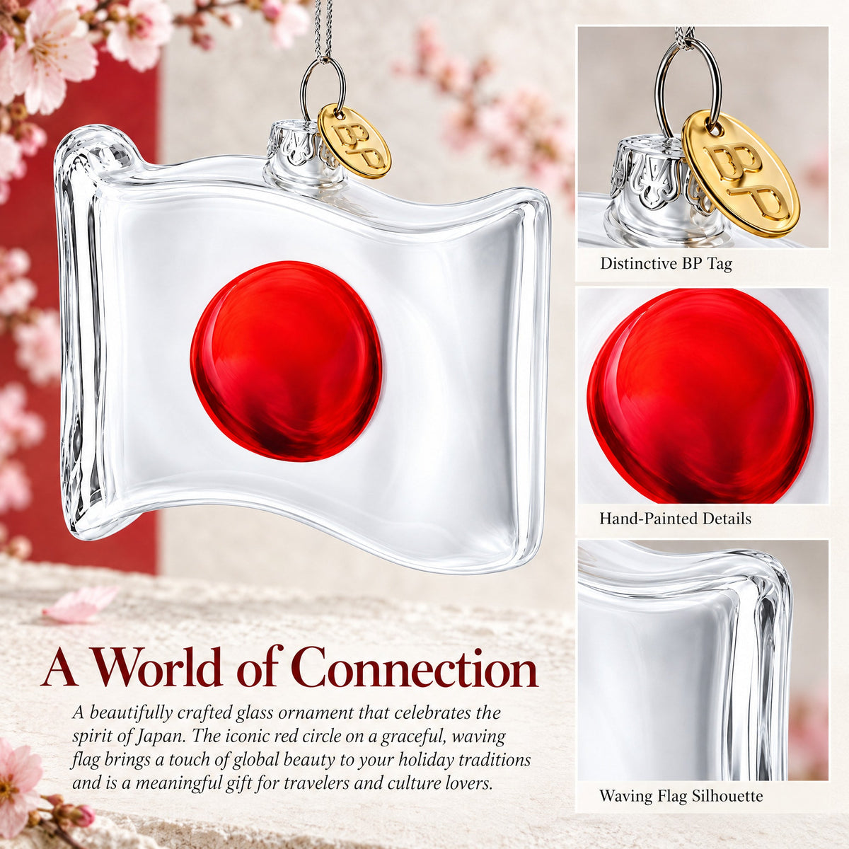 Waving Flag of Japan Glass Christmas Ornament