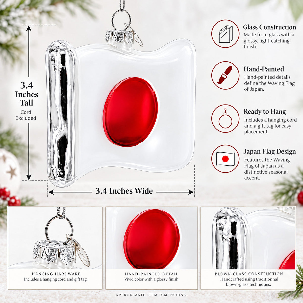 Waving Flag of Japan Glass Christmas Ornament