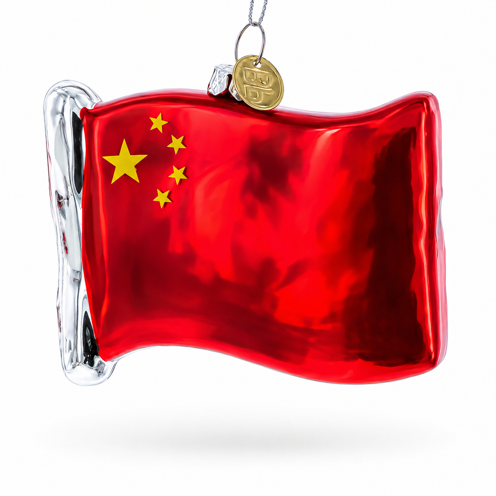 Waving Flag of China Glass Christmas Ornament