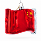 Waving Flag of China Glass Christmas Ornament