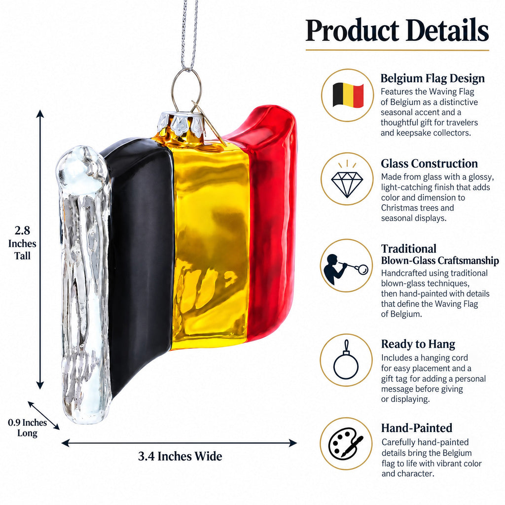 Waving Flag of Belgium Glass Christmas Ornament
