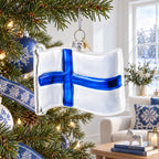 Waving Flag of Finland Glass Christmas Ornament
