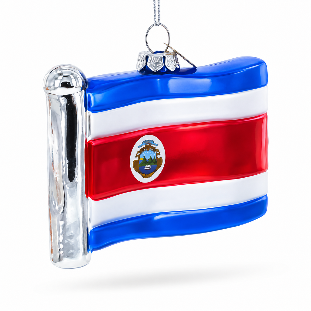 Waving Flag of Costa Rica Glass Christmas Ornament