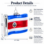 Waving Flag of Costa Rica Glass Christmas Ornament