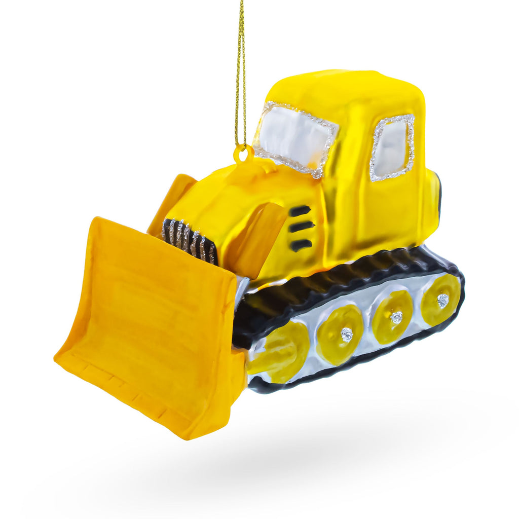 Bulldozer with Front Blade Glass Christmas Ornament