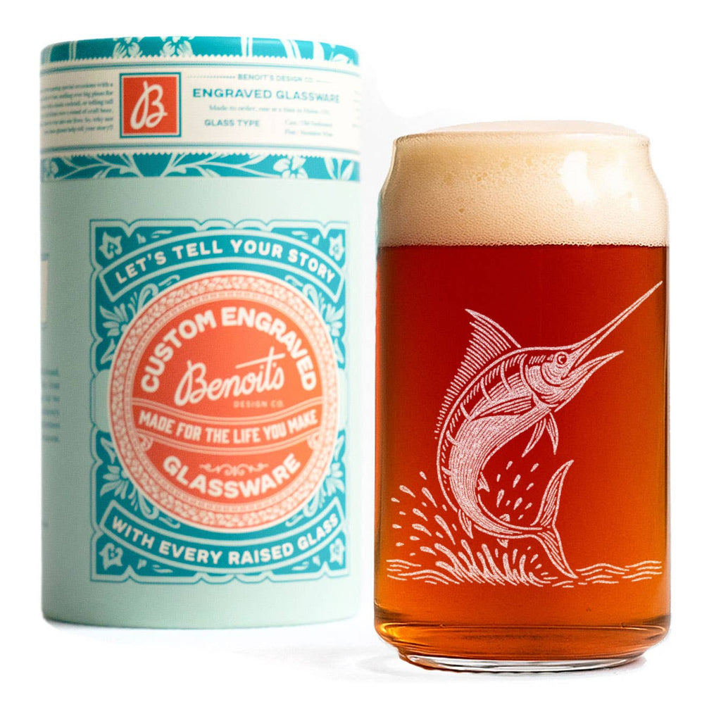 Marlin Etched Old-Fashioned Glass - 12 oz